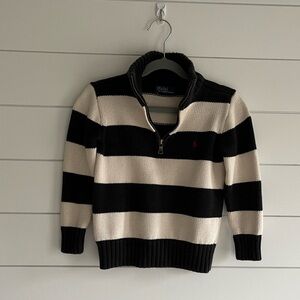 Ralph Lauren Black and White Striped Zip-Up Sweater 5T